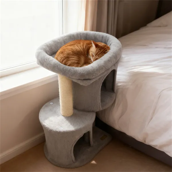 Rascador para Gatos Compacto de 26" con 2 Casitas y Postes de Sisal, Torre para Gatos Antivuelco para Espacios Pequeños — imagen 5
