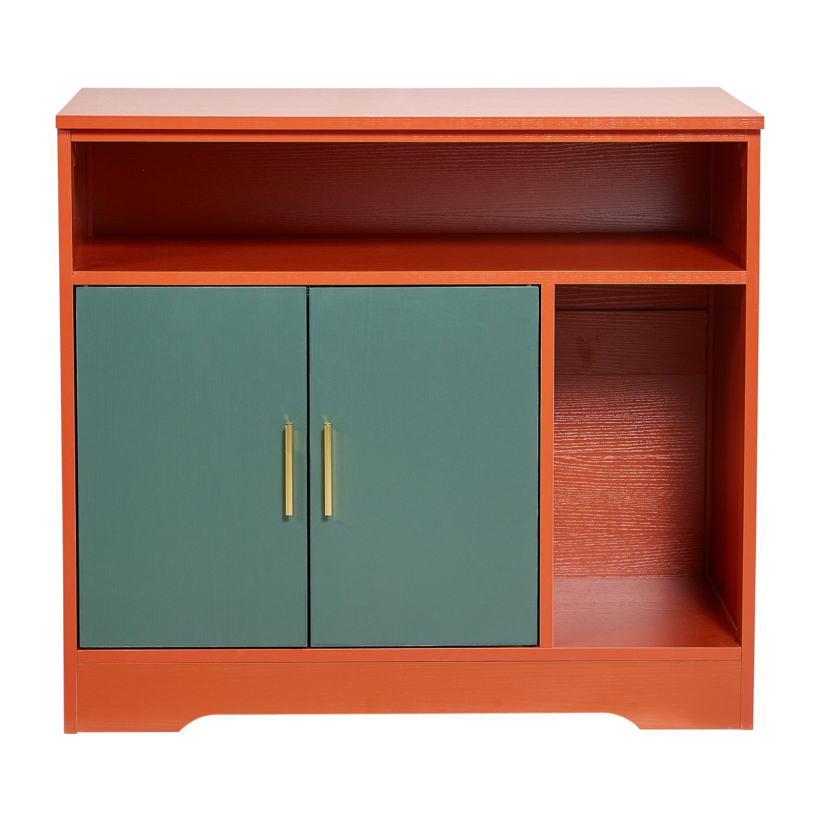Cat Litter Box Enclosure, 31 In Hidden Litter Box Cabinet With Shelf & Storage, Modern Style Indoor Cat Washroom, Wooden Kitty House Furniture End Table, Fit Most Litterboxes, Red & Green — image 1