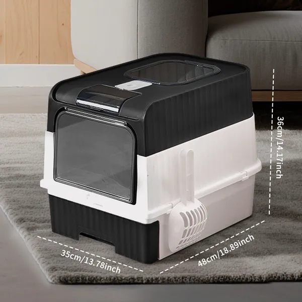 Caja de Arena Mágica Cerrada Total, Acceso Frente y Superior, Cajón Retraible, Control Anti-Espuma de Olor, Grande para Gatos Grandes — imagen 7