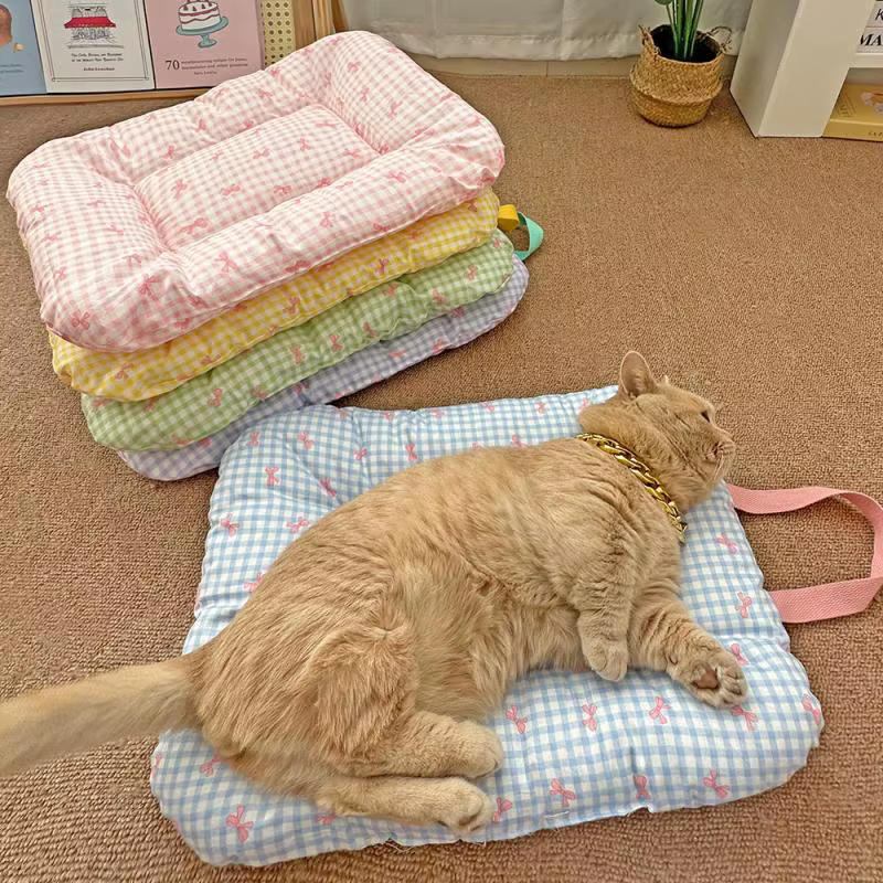 Cute Soft Checkered Bow Pet Bed; Universal Four Season Usage; Dog and Cat Cotton Mattress; Furniture and Accessories for Pets — image 2