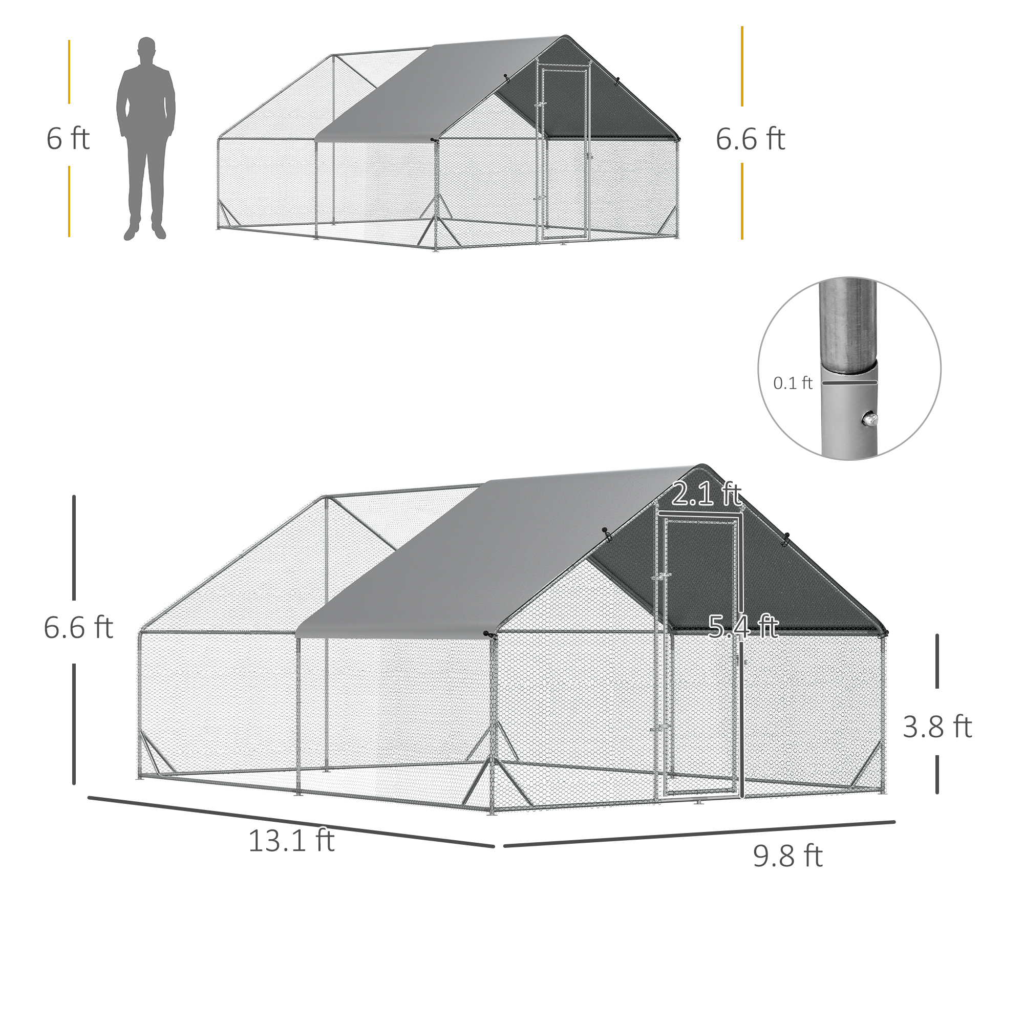 PawHut Large Chicken Coop Metal Chicken Run With Waterproof And Anti-UV Cover, Spire Shaped Walk In Fence Cage Hen House For Outdoor And Yard Farm Use, 1 Tube Diameter, 9.8X 13.1 X 6.6 — imagen 2