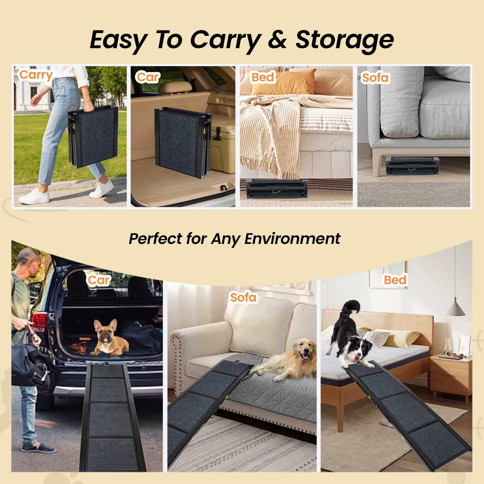 Folding Dog Ramp For Cars, 71 Long & 17.3 Wide Portable Dog Ramps For Large Dogs With Non-Slip Rug Surface Dog Car Ramp For SUV Car & Truck, Supports Up To 250 Lbs — imagen 5