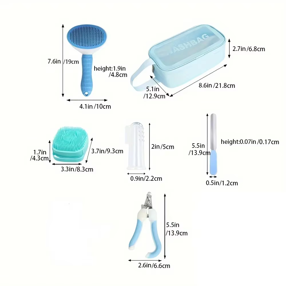 9 Pieces/pet Grooming Kit Includes Hair Removal Brush, Flea Brush, Bath Brush, Nail Clipper and Toothbrush, Storage Bag — image 4