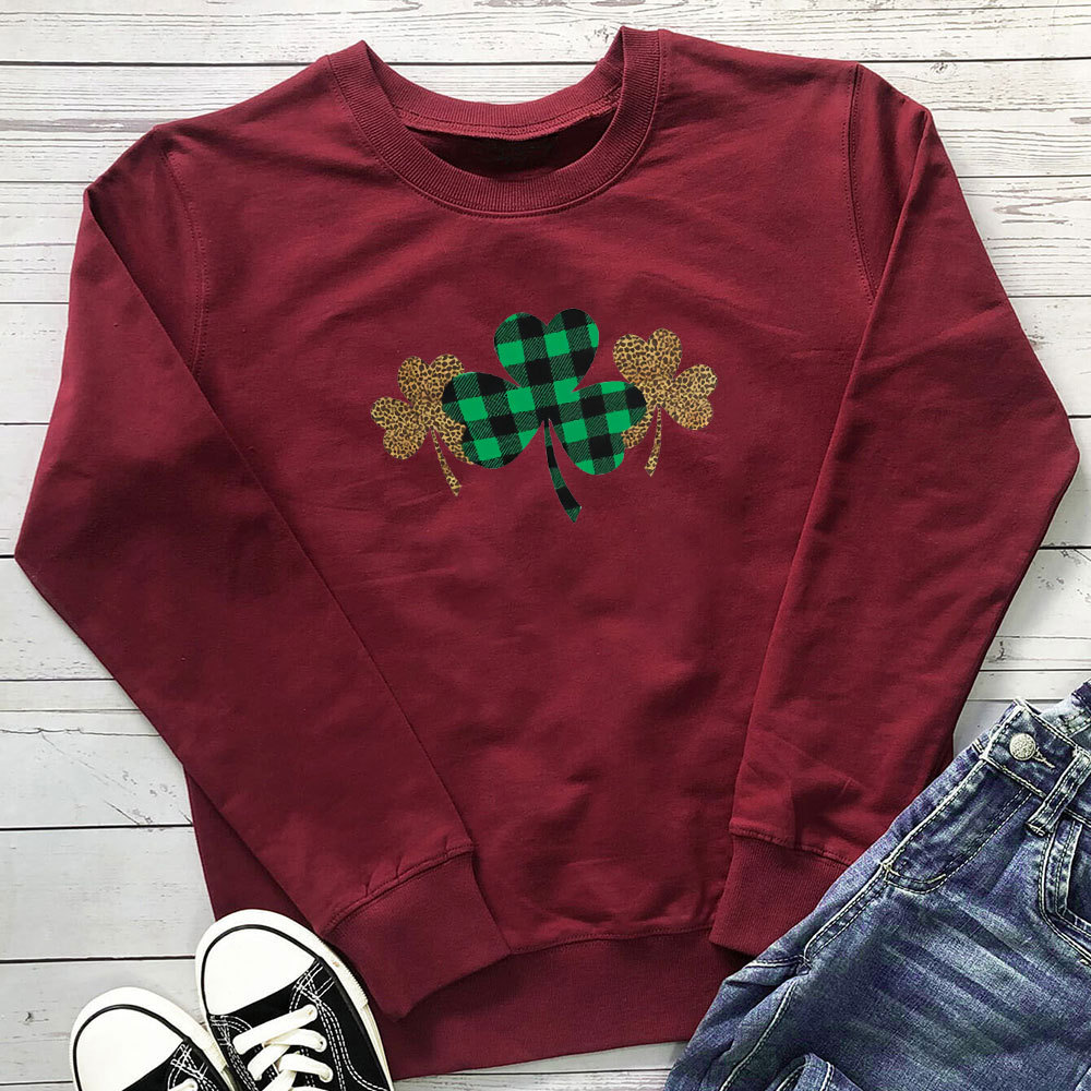 Leopard print clover print loose long sleeved sweatshirt — image 8