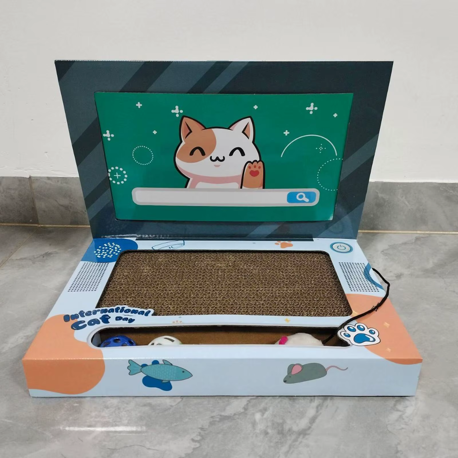 Cat Laptop Scratcher Cat Teaser and Ball Track Pad Toy Computer TV Scratcher Cat Scratching Board for Kitten Claw Indoor Cats — image 5