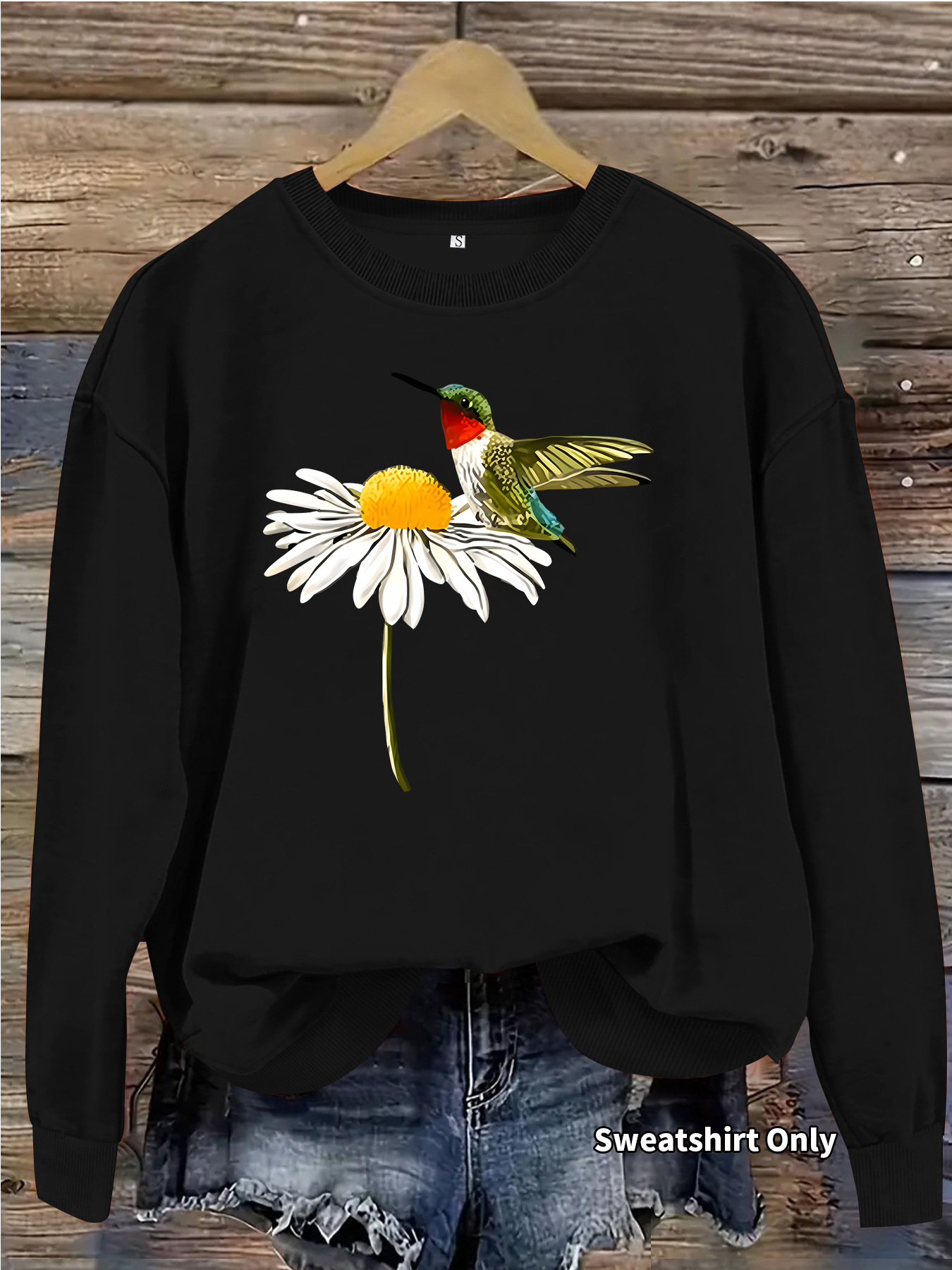 Daisy hummingbird print round neck fleece hoodie — image 10