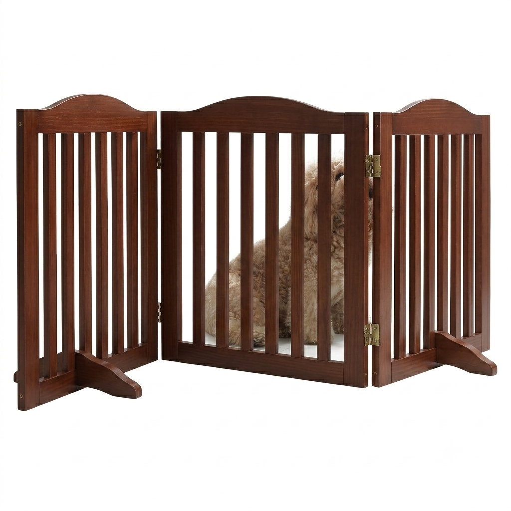 Puerta de Perro de Madera Plegable para Casa, 3 Paneles, 24 pulgadas, Barra de Acceso para Mascotas — imagen 5
