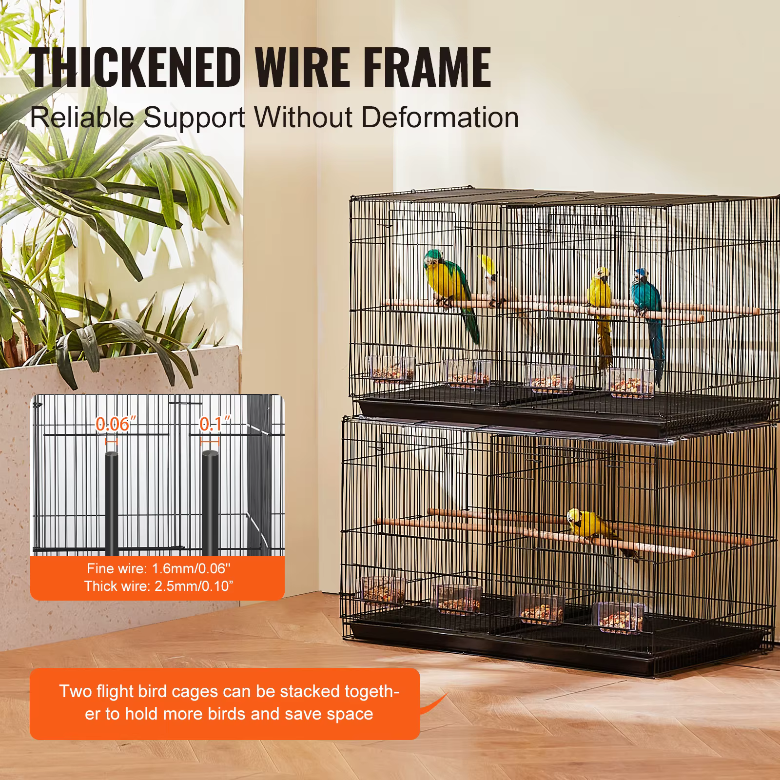 SucceBuy 30In Flight Bird Cage Stackable Divided Small Animal Cage for Kinds of Birds Pet Travel Birdcage with Handle and Perche — image 6