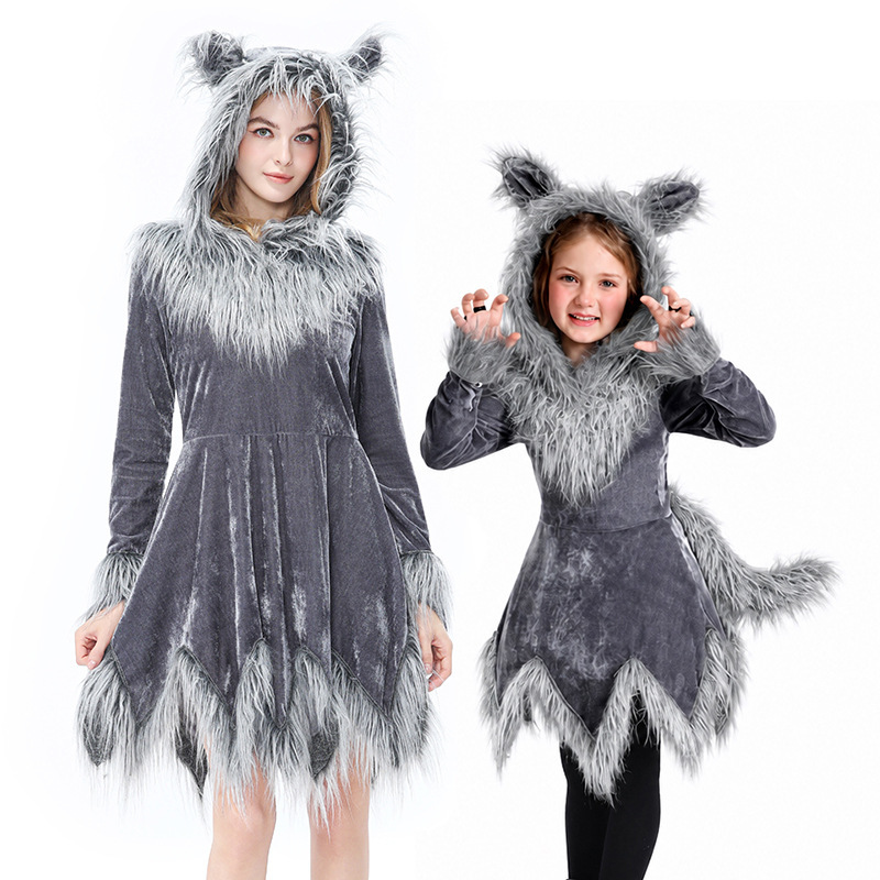 Family Wolf Costume Dress for Adults and Kids, Gray Werewolf Cosplay Outfit for Halloween Stage Animal Performance — image 2