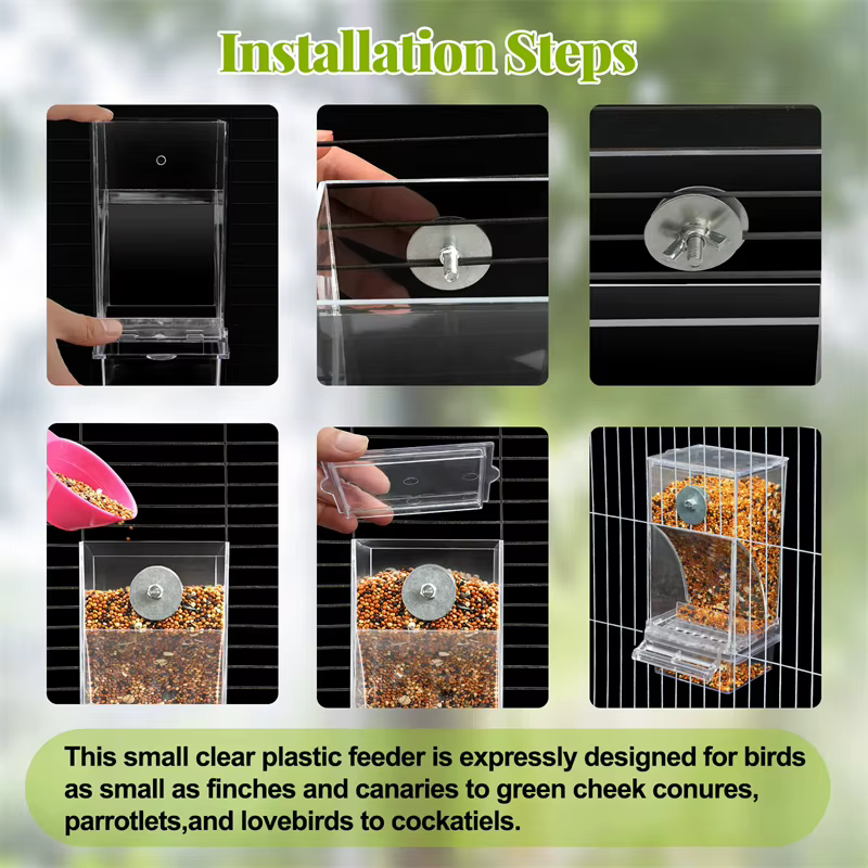 No Mess Bird Feeders Automatic Parrot Feeder Drinker Acrylic Seed Food Container Cage Accessories For Small And Medium Parakeets — image 4