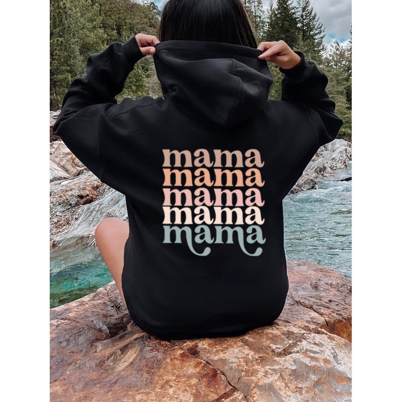 Casual Printed Long Sleeve Kangaroo Pocket Hooded Sweatshirt for Women — image 7