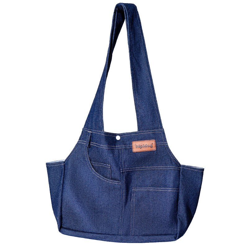 Dog Casual Denim Pocket Style Pet Carrier Backpack, Large Capacity, Crossbody Bag for Cats and Dogs — image 4