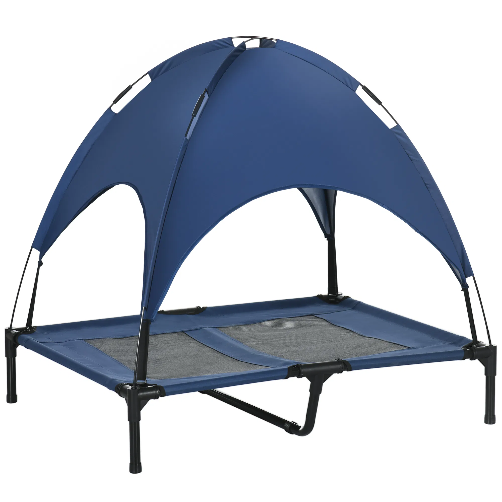 Elevated Dog Bed with Canopy, Portable Raised Dog Cot for L Sized Dogs, Indoor & Outdoor, 36" x 30" x 35", Dark Blue — image 1