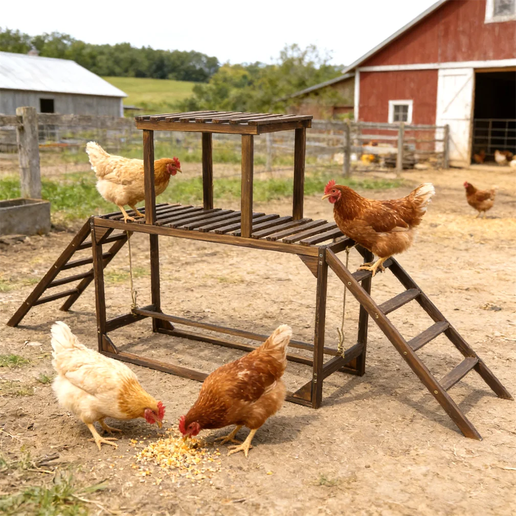 Jaulón de Actividad para Gallinas con Puentear Plataforma Escalera Barra de Descanso Comportamiento de Juego para Granja de Patio — imagen 1