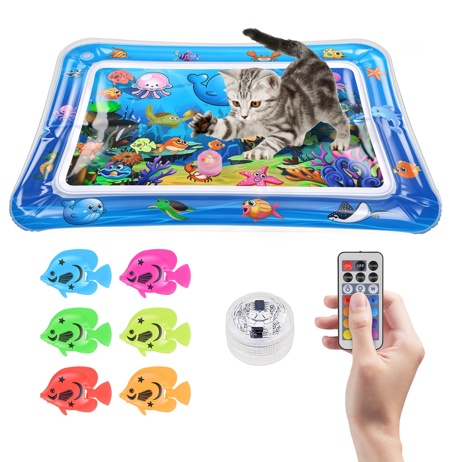 Manta de Agua Interactiva para Gatos con Pez Flotantes LED Cambiante de Color - Entretenimiento Sensorial para Felinos — imagen 4