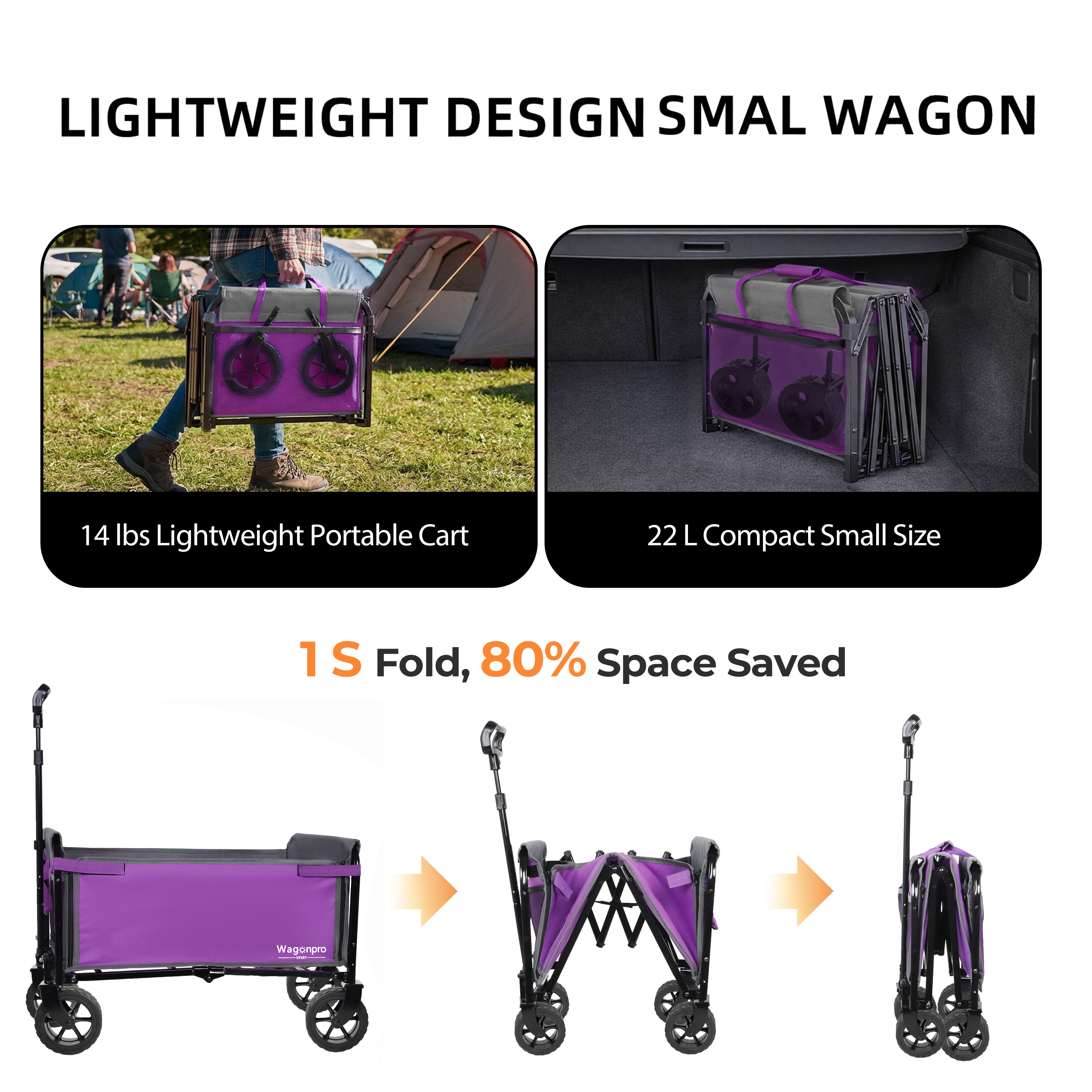 Carro de Camping Convertible con Ruedas Amplias 5x2 Pulgadas, Accesorios para Perros y Almacenamiento Versátil para Playa, Tiendas y Aventuras de 220 Libras Capacidad en Púrpura — imagen 5
