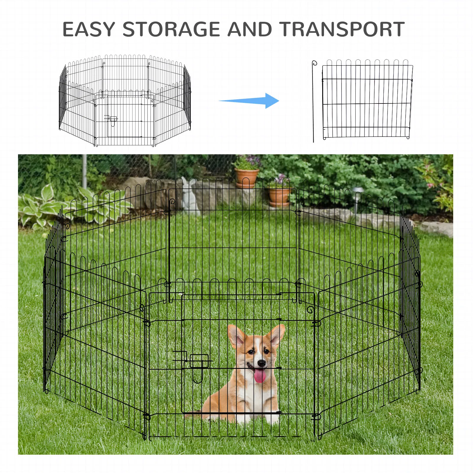 24inch 8-Panel Dog Playpen Octagon Pet Exercise Playpen Crate Foldable Dog Cage Pen Puppy Kennel, Black — image 2