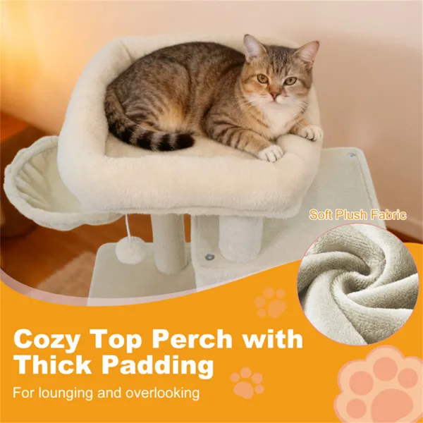 Rascador para Gatos Multinivel Beige de 33.5" con Condominio de 2 Niveles, Postes de Rascar de Sisal y Dispositivo Antivuelco para Gatos — imagen 4