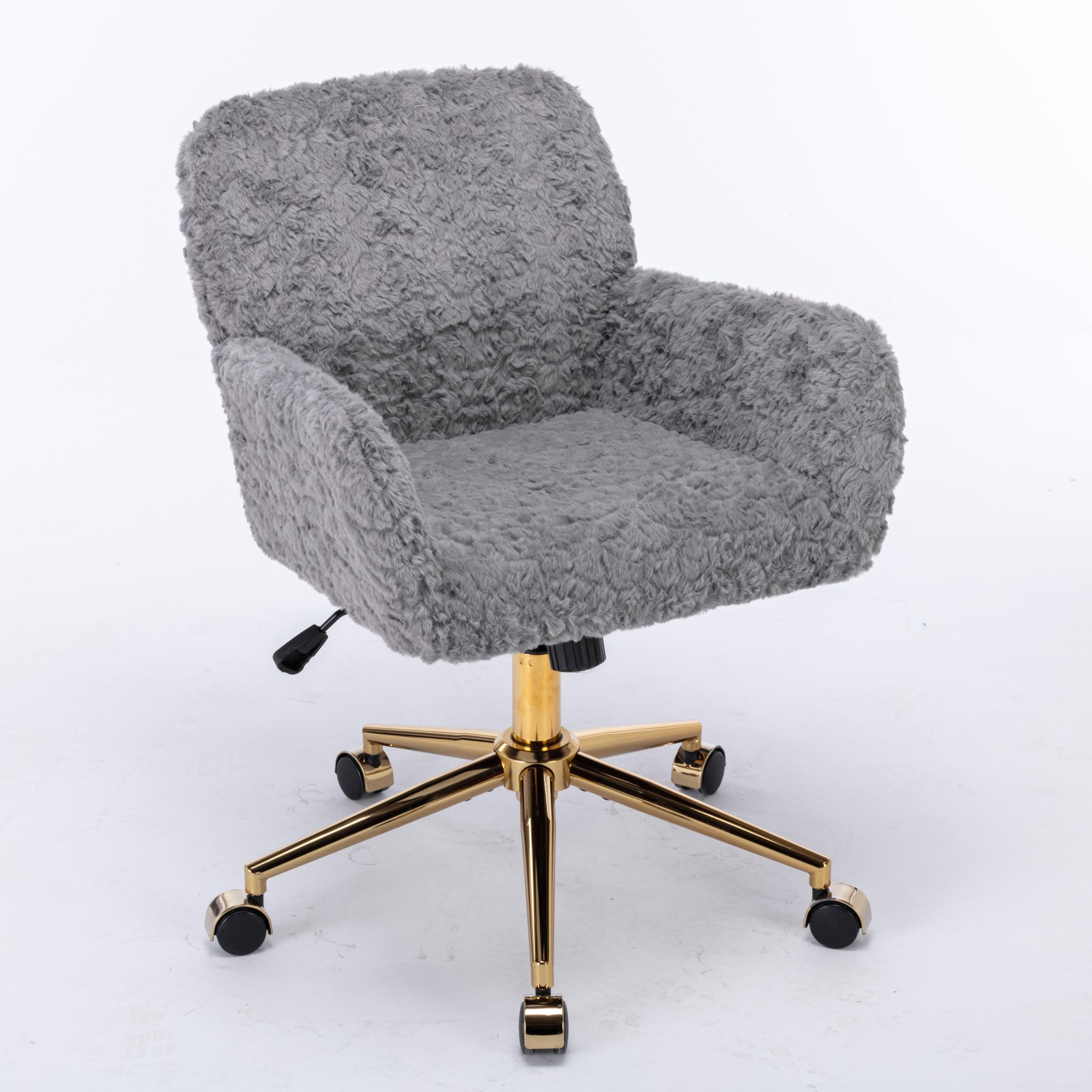 Silla de Oficina AA Furniture, Silla de Oficina en Casa con Pelo Sintético de Conejo y Base Metálica Dorada, Silla de Escritorio Giratoria Ajustable, Silla Tocador Gris — imagen 2