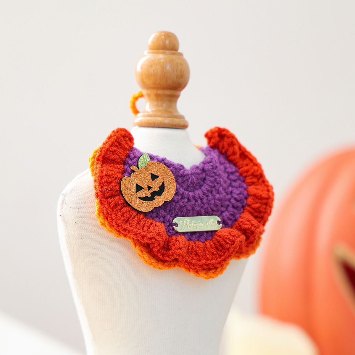 Pet Accessories Halloween Knit Gold Label Bandana Cat Dog Neck Scarf Ghost Festival Pumpkin Collar — image 4