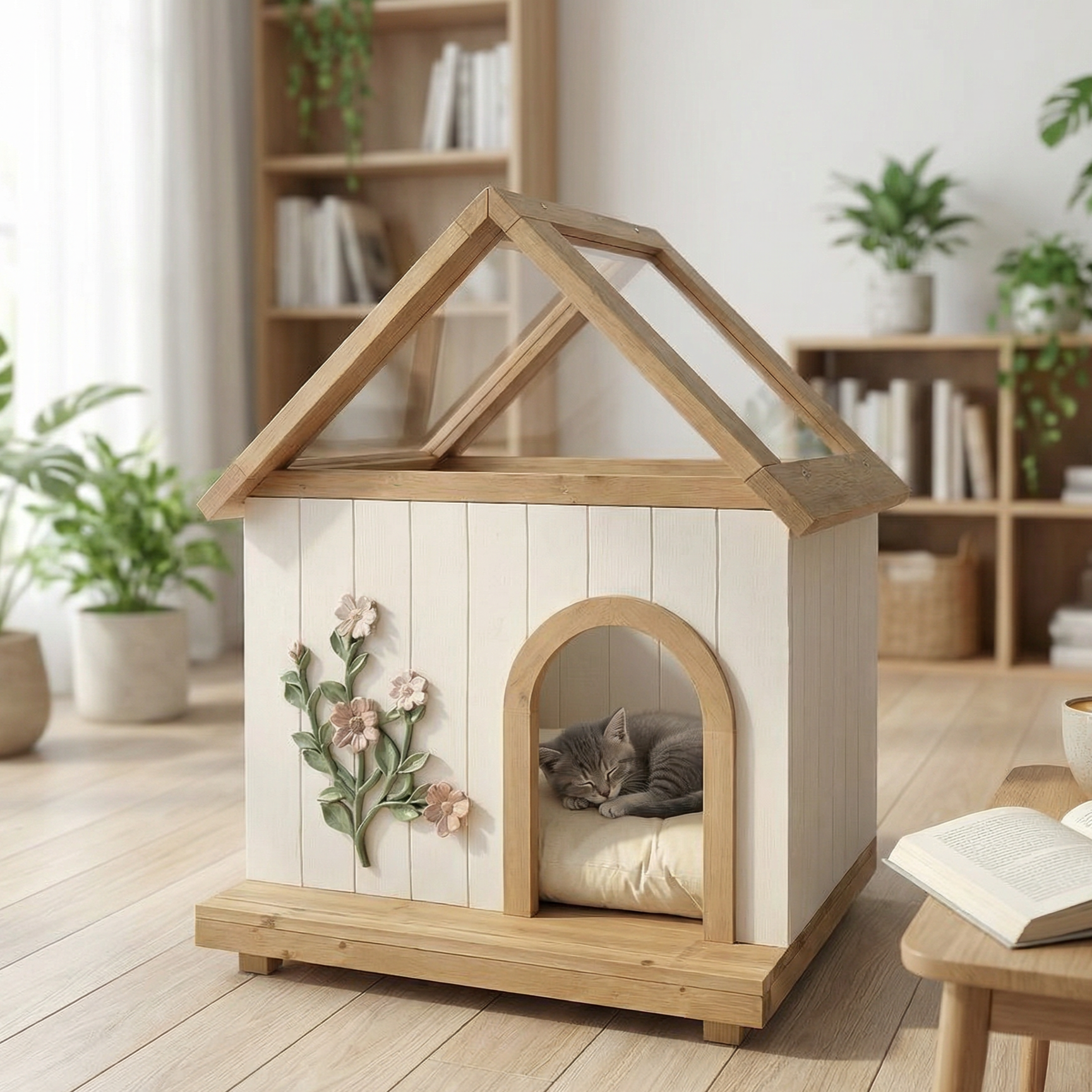 Casa de Gato Certificada por FSC con Techo Acrílico de Ceder para Interior y Exterior - Refugio de Madera para Gatos y Pequeños Perros (11-25 lbs) — imagen 3