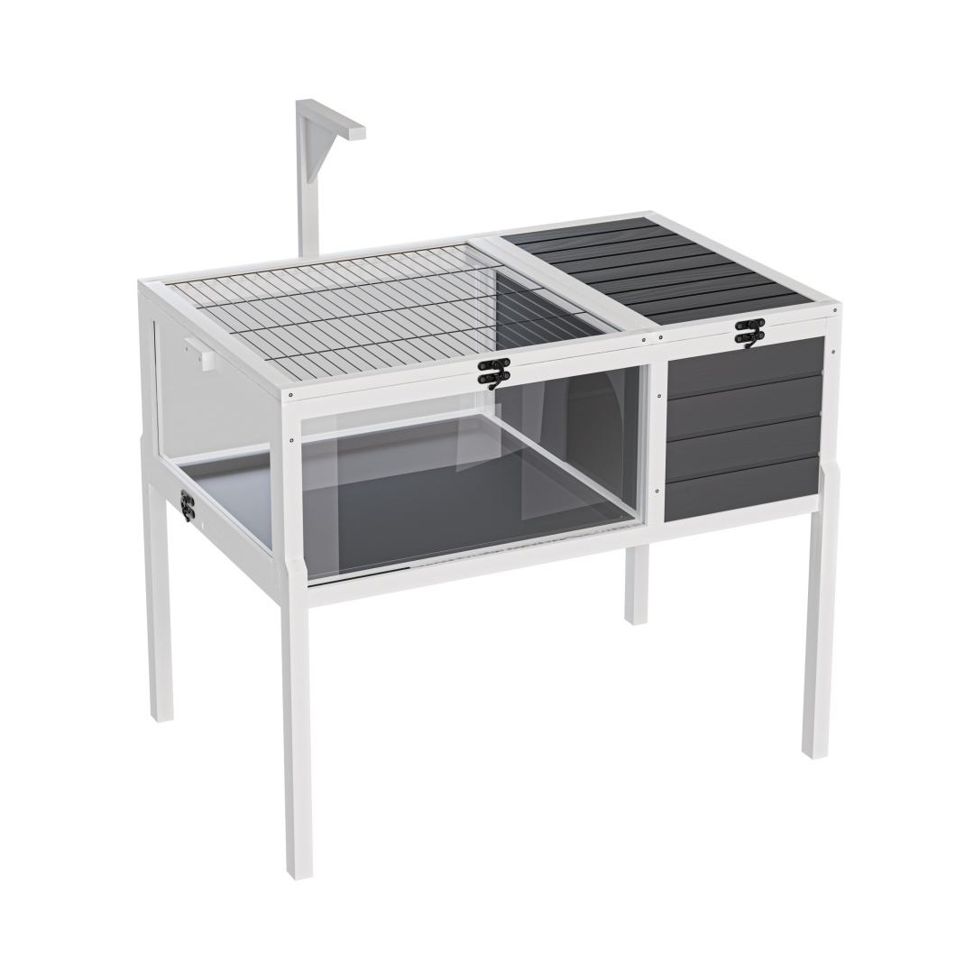 Hábitat de Reptiles Casa para Tortugas con Soporte de Lámpara, Gran Ventana de Observación, 2 Platos Impermeables, Patas Desmontables, Encierro de Madera Fácil de Limpiar para Tortugas, Lagartos, Geckos y Pequeños Animales Interior y Exterior — imagen 11