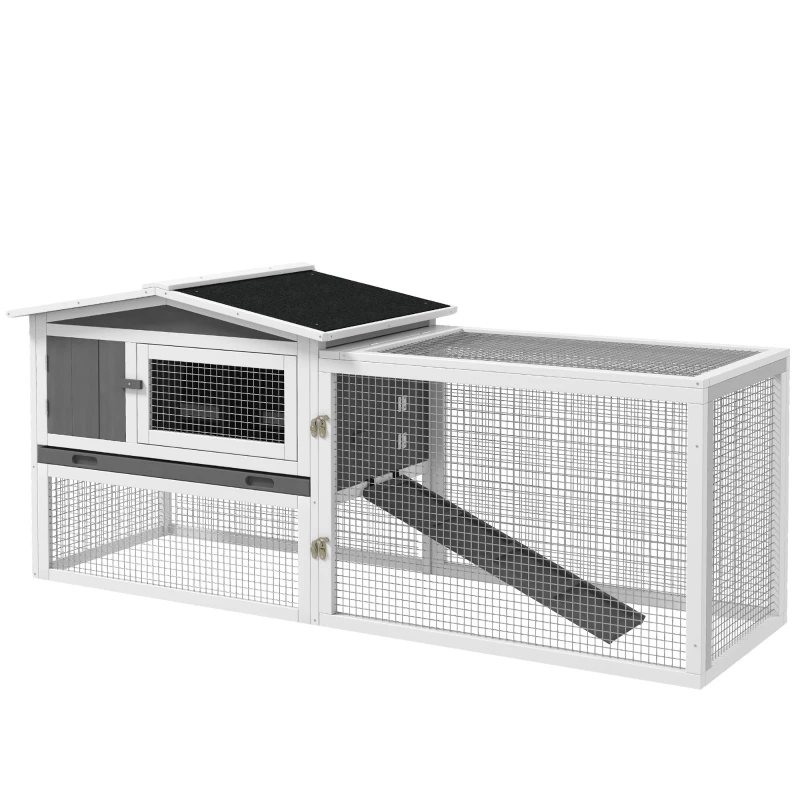Hutch 2-Story Bunny Cage, Guinea Pig Cage Indoor Outdoor, Small Animal House With Slide Out Tray, For Rabbits, Chickens, Ducks Light Gray — imagen 5