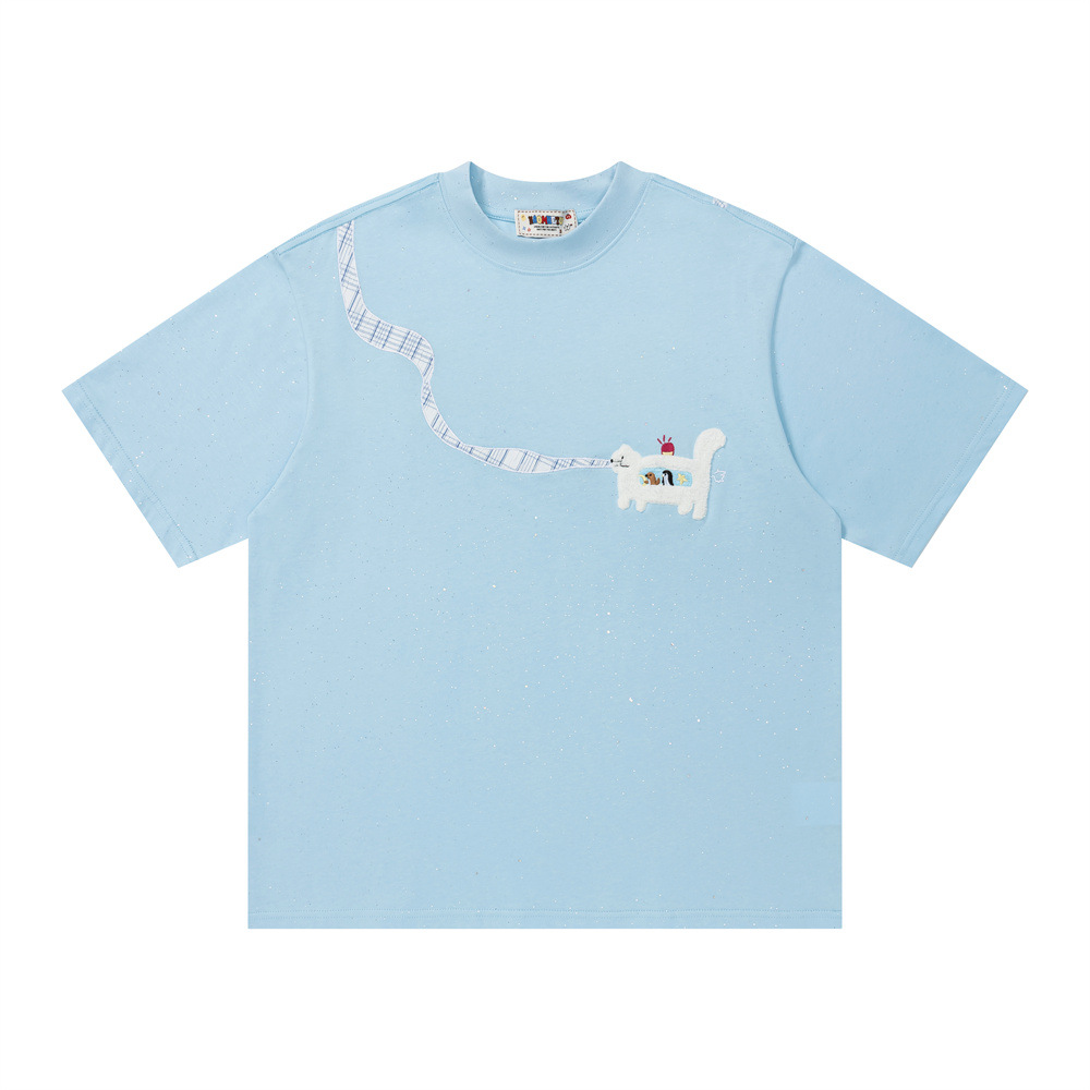 Cartoon kitten embroidered short sleeved t-shirt — image 2