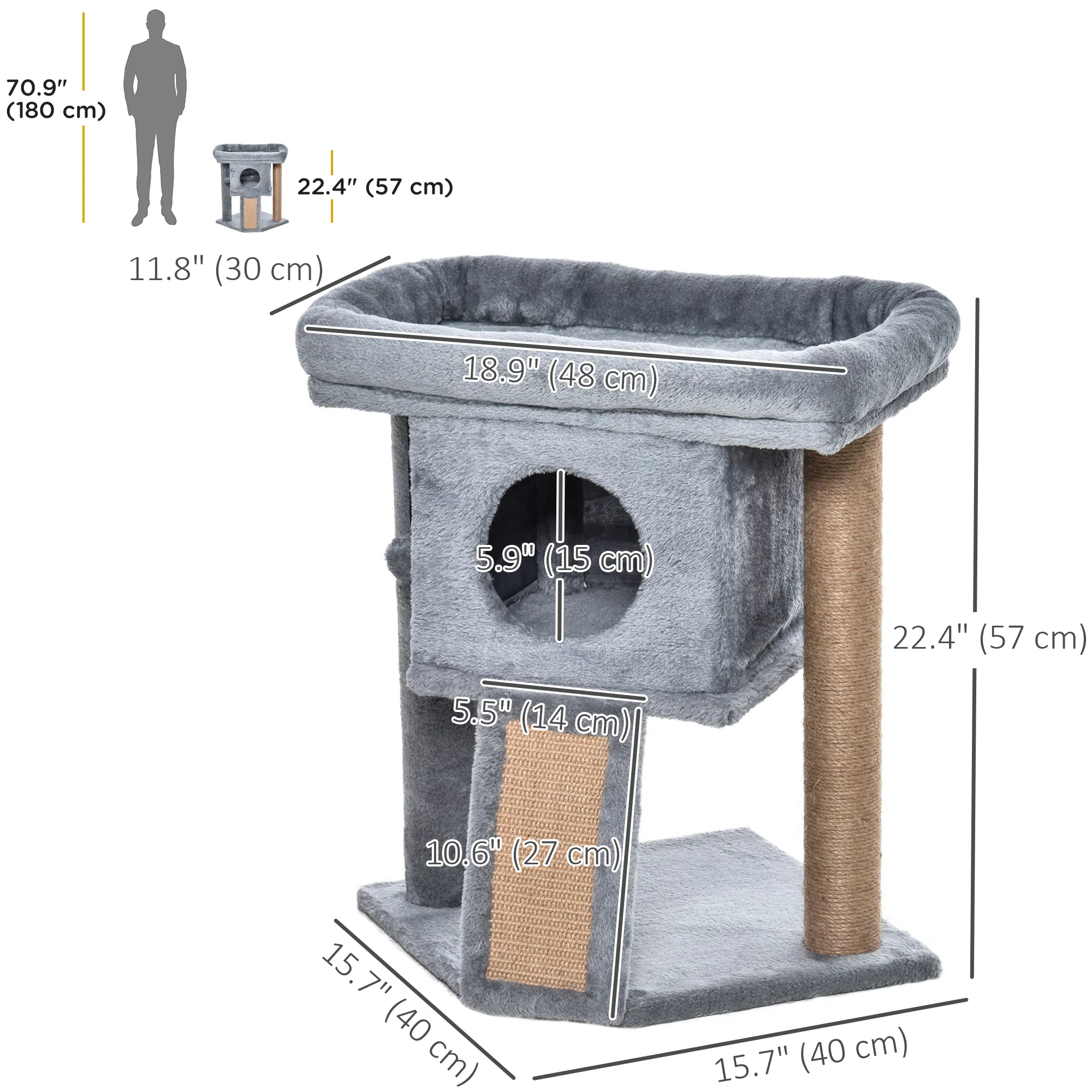 Cat Tree, Small Cat Tower with Perch, Scratching Post, Cat Condo, Toy Ball for Kitty, Indoor Use, Grey — image 4