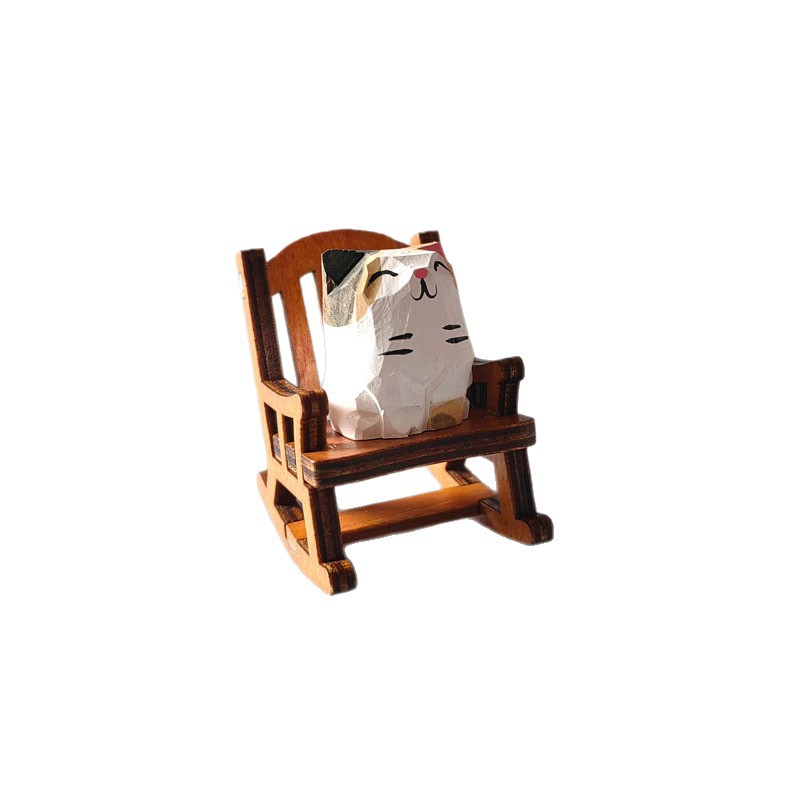 Wooden carving ornaments solid wood handmade carving Shiba Inu kitten decoration — image 1