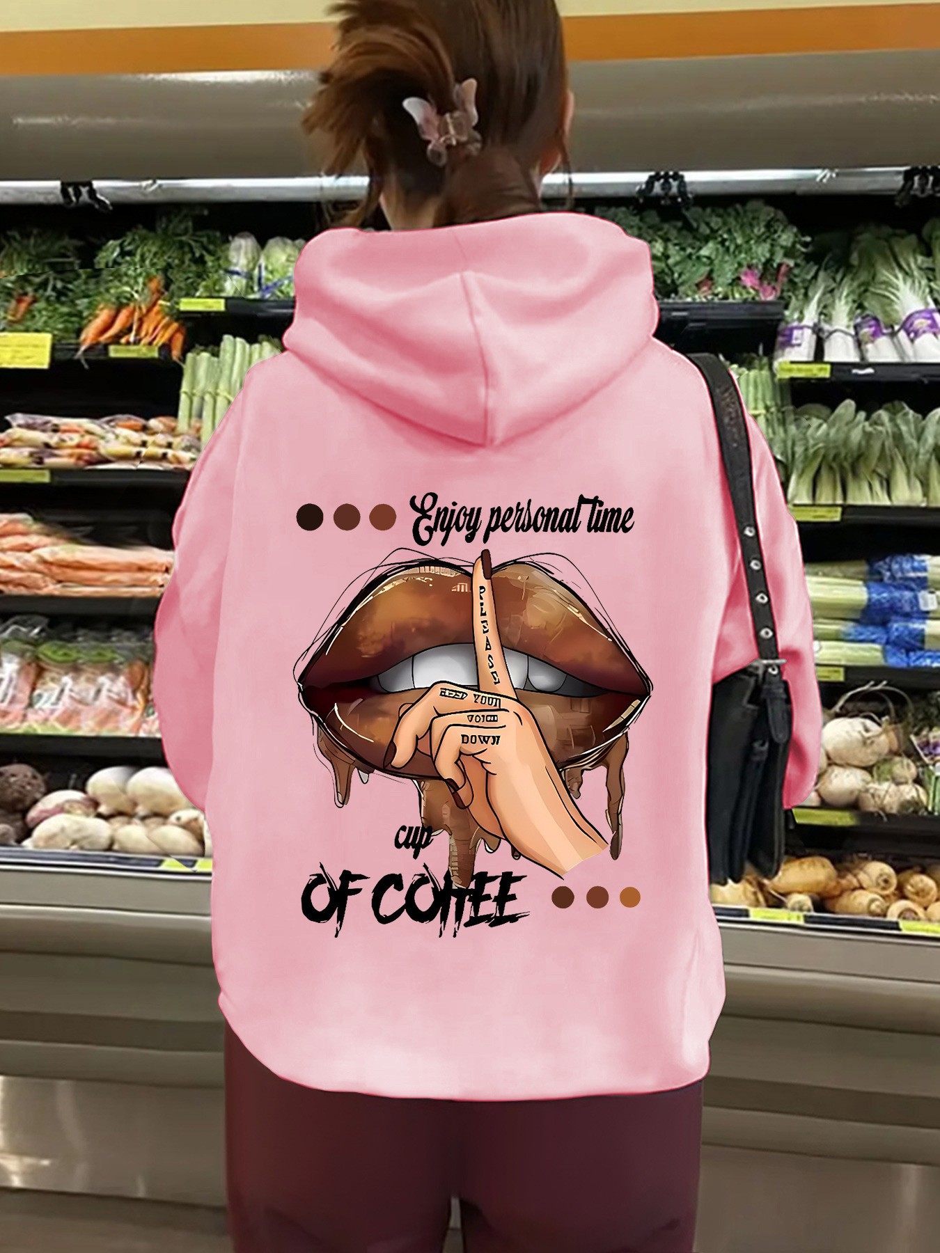 Women's Hooded Long Sleeve Fleece Sweatshirt with Kangaroo Pocket and Print Design — image 7