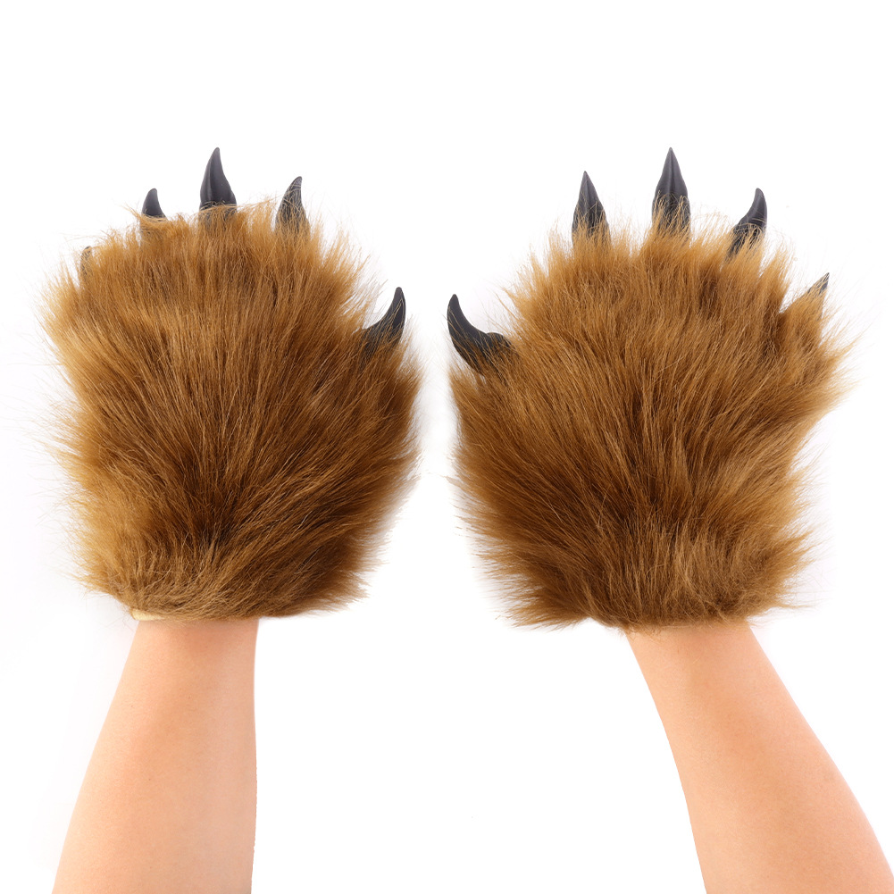 Original Furry Beast Claw Gloves 3D Sharp Nails Realistic Wild Animal Paws Halloween Cosplay Wearable Winter Warmth — image 2