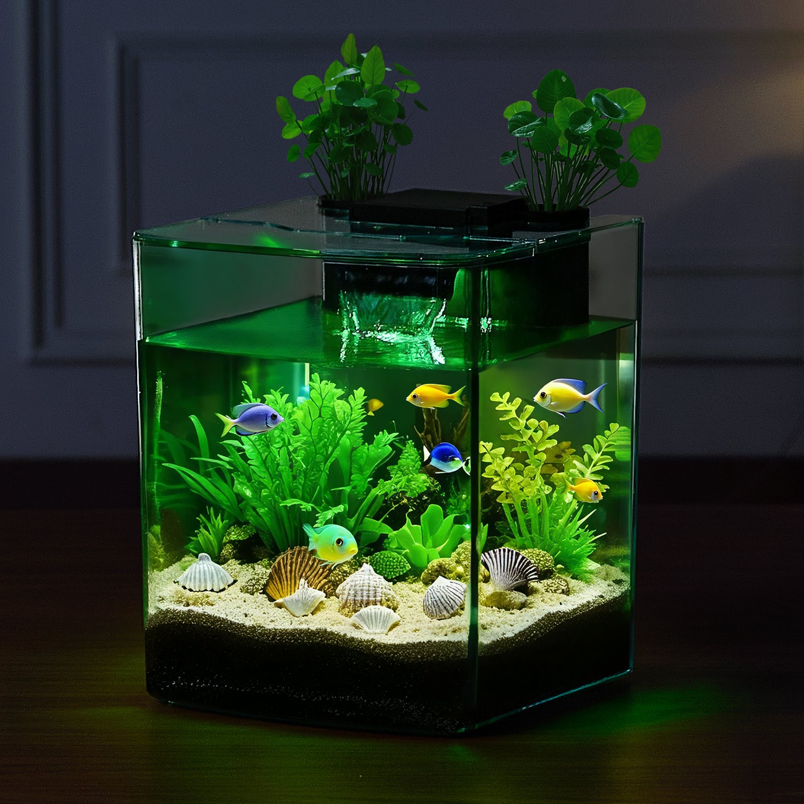 Acuario de 2 Galones Pecera Inteligente en Forma de Arco de GPPS Transparente 3 Colores y Autolimpieza — imagen 1