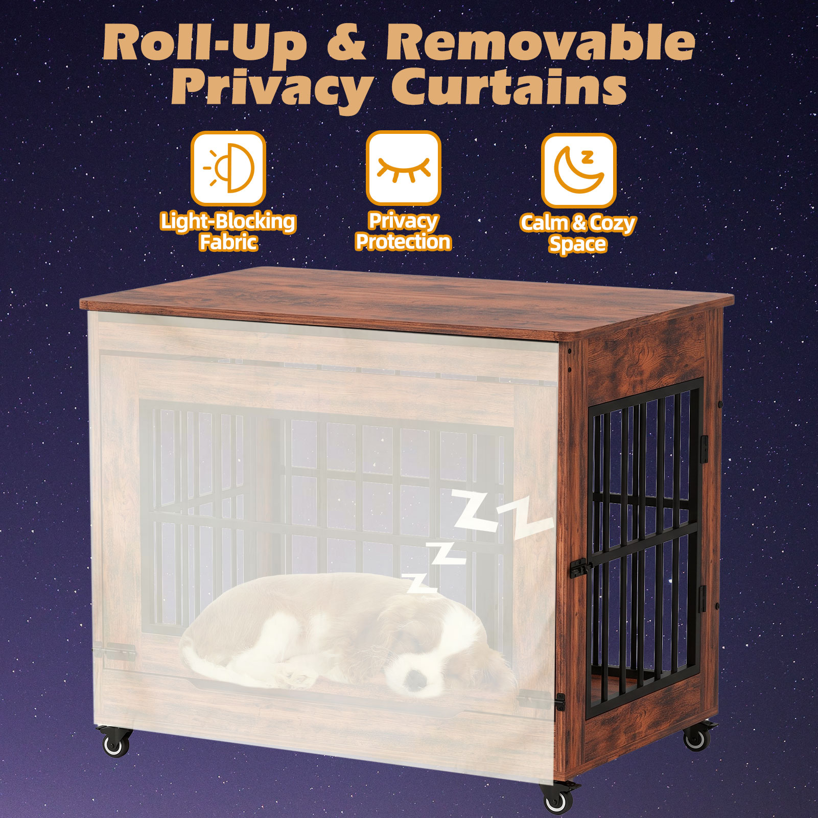 Dog Crate Furniture, Double Door Wooden Indoor Dog Kennel Furniture, Decorative Pet Cage End Table With Wheels For Large And Medium Breed Dogs, Size L, Greige — image 14