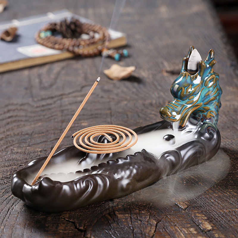 Fornillo de Aromaterapia con Retroceso de Humo en Cerámica para Decoración Hogareña - Dragón Chino de Incienso Creativo — imagen 1