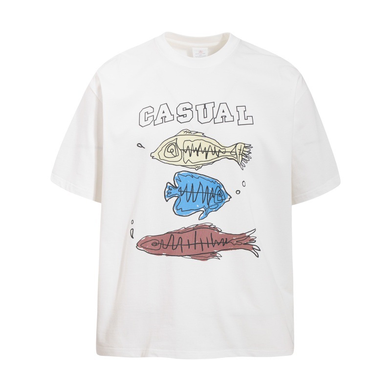 Painting graffiti fish cartoon short sleeved T-shirt — image 1