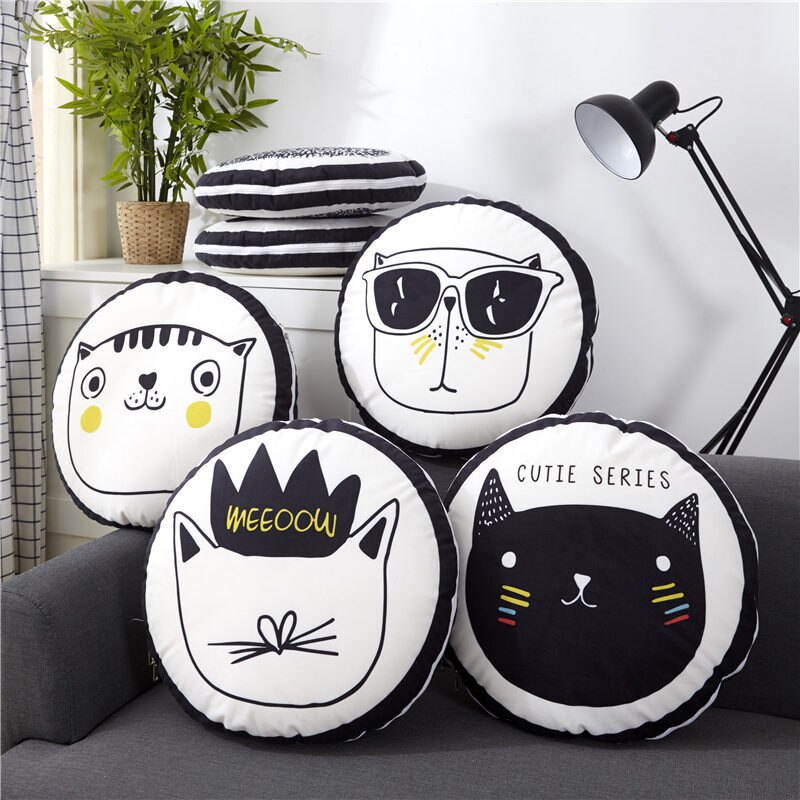 Multifunction Cartoon Cool Cat Plush Round Portable Cushion Blanket Air Conditioning Quilt Throw Pillows for Car Sofa — image 3