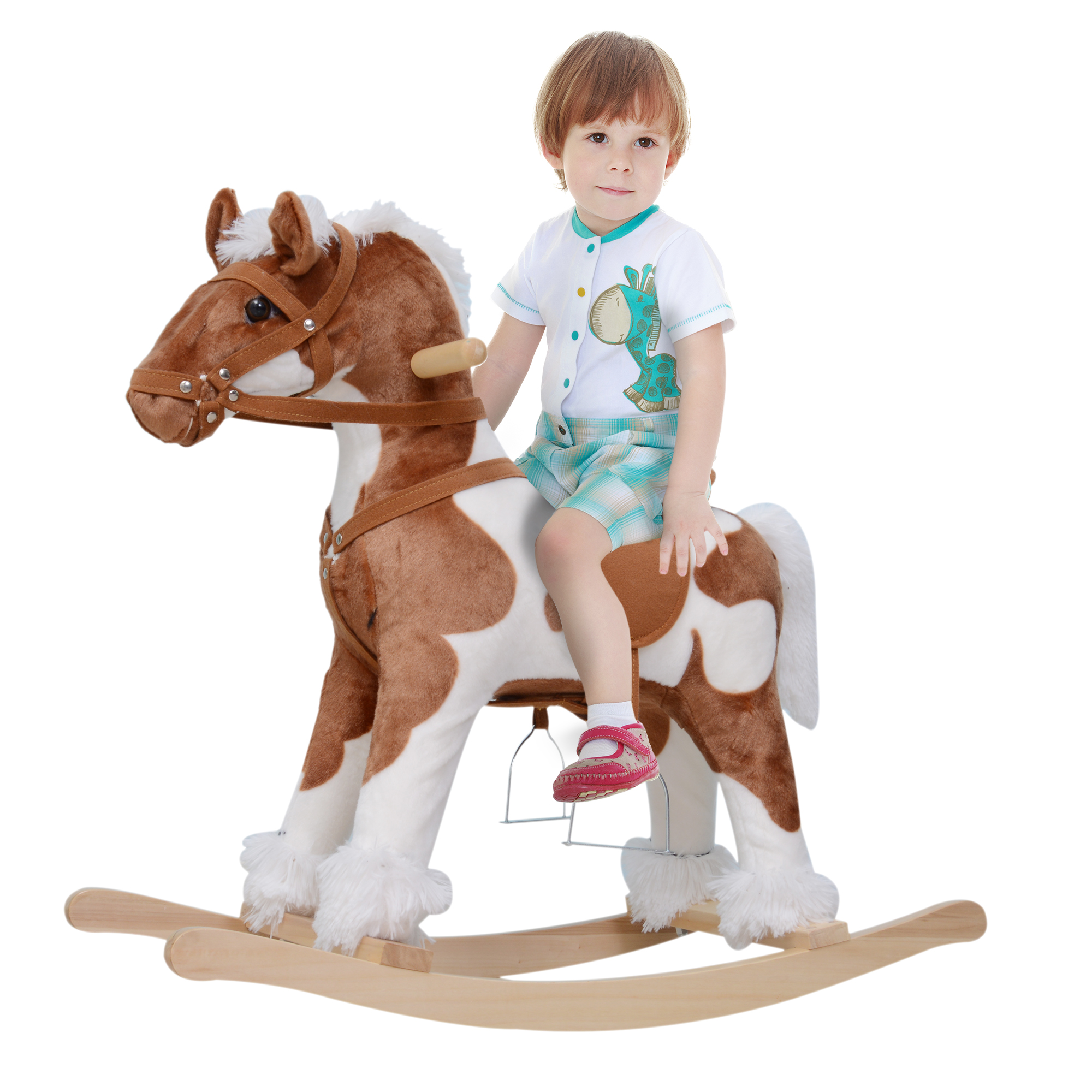 Toddler Rocking Horse, Kids Plush Rocking Chair Toy With Nursery Rhyme Music Brown — imagen 1