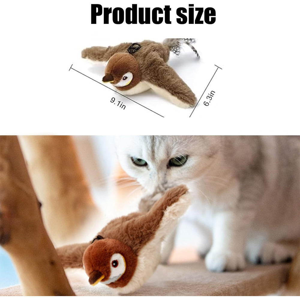Pájaro de Plush Rechargeable con Alas que Baten y Sonidos de Canto Realista, Juguetes Interactivos Electrónicos para Gatos en Interior con Sensor de Movimiento — imagen 4