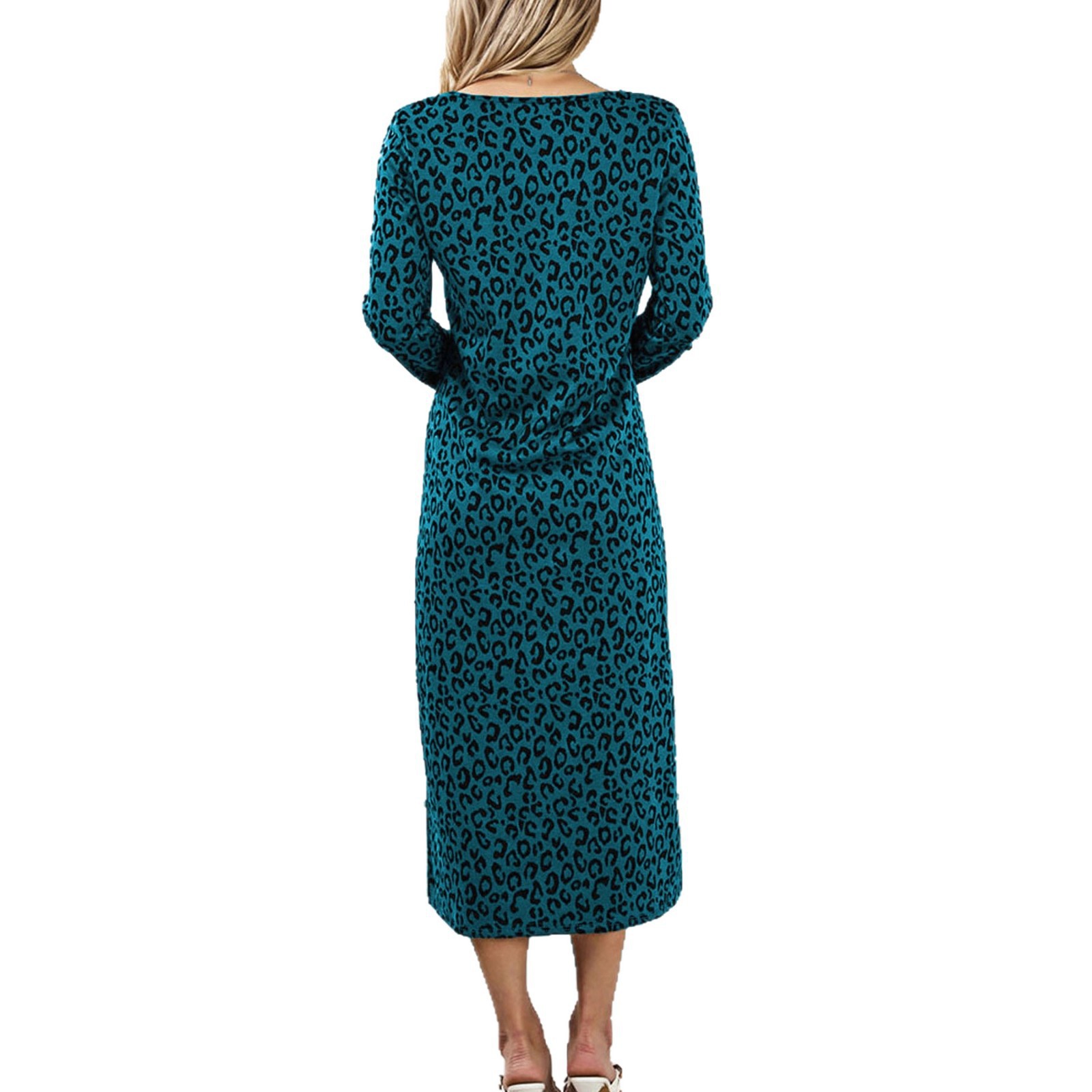 Vestido de Mujer Vintage con Estampado de Leopardo en Cuello Redondo y Manga Larga — imagen 6
