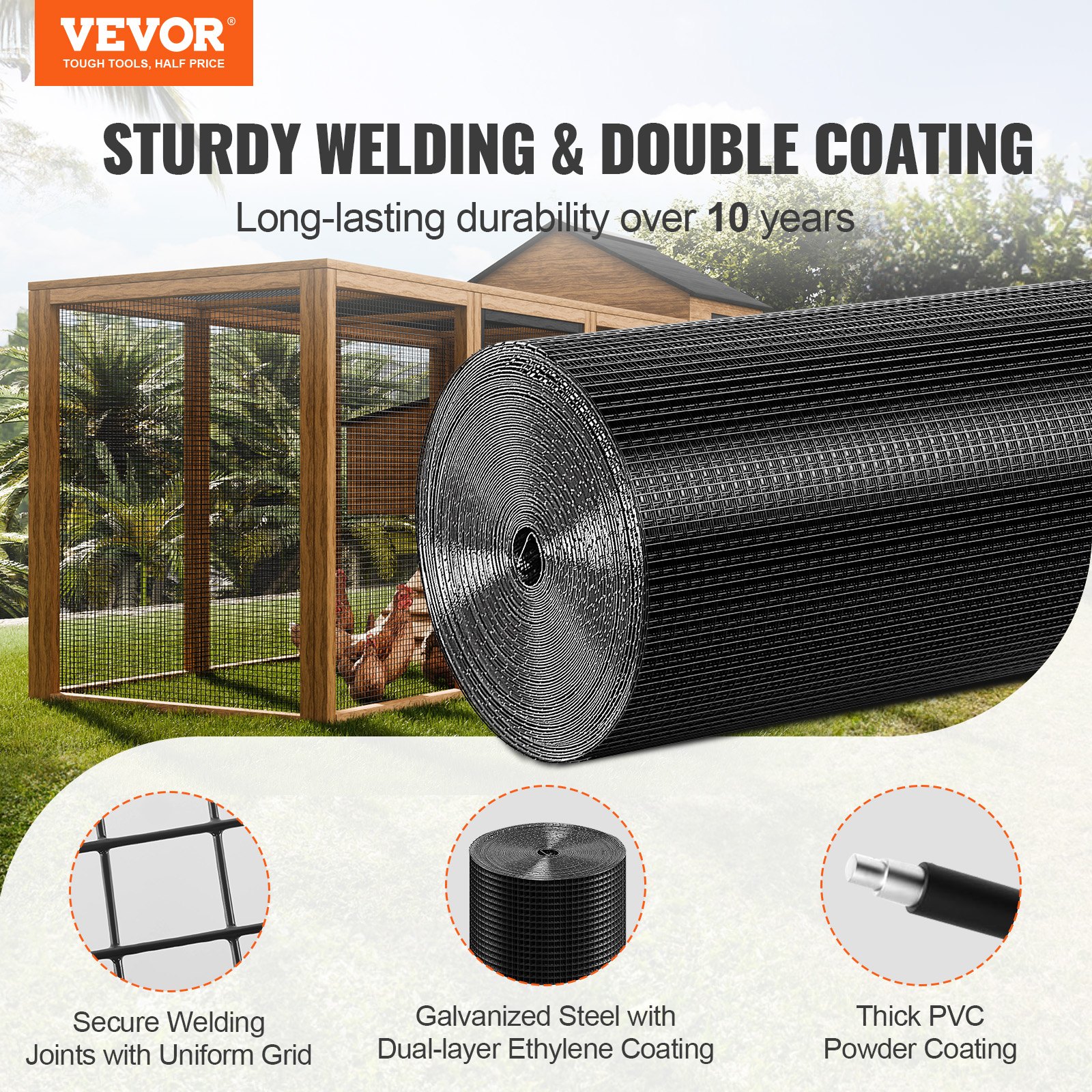 Hardware Cloth, 24'' X 100' Galvanized Wire Mesh Roll, 19 Gauge Chicken Wire Fence Roll, Vinyl Coating Metal Wire Mesh For Chicken Coop Barrier, Rabbit Snake Fences, Poultry Enclosures — imagen 6