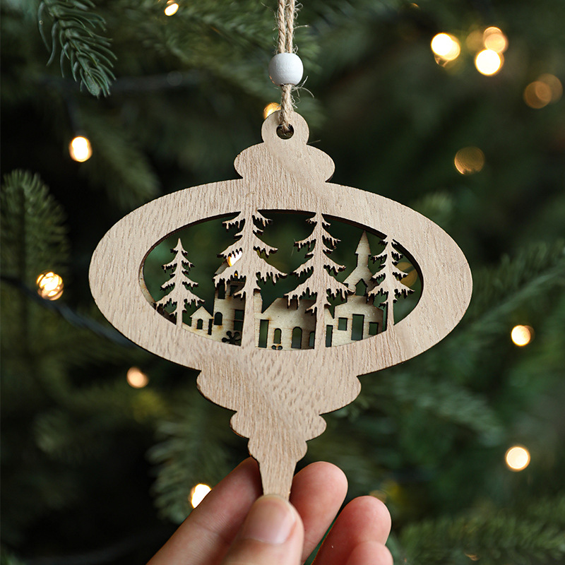 Christmas tree decorations, wooden creative pendants, reindeer houses, snowflakes, Christmas decorations, pendants — image 4