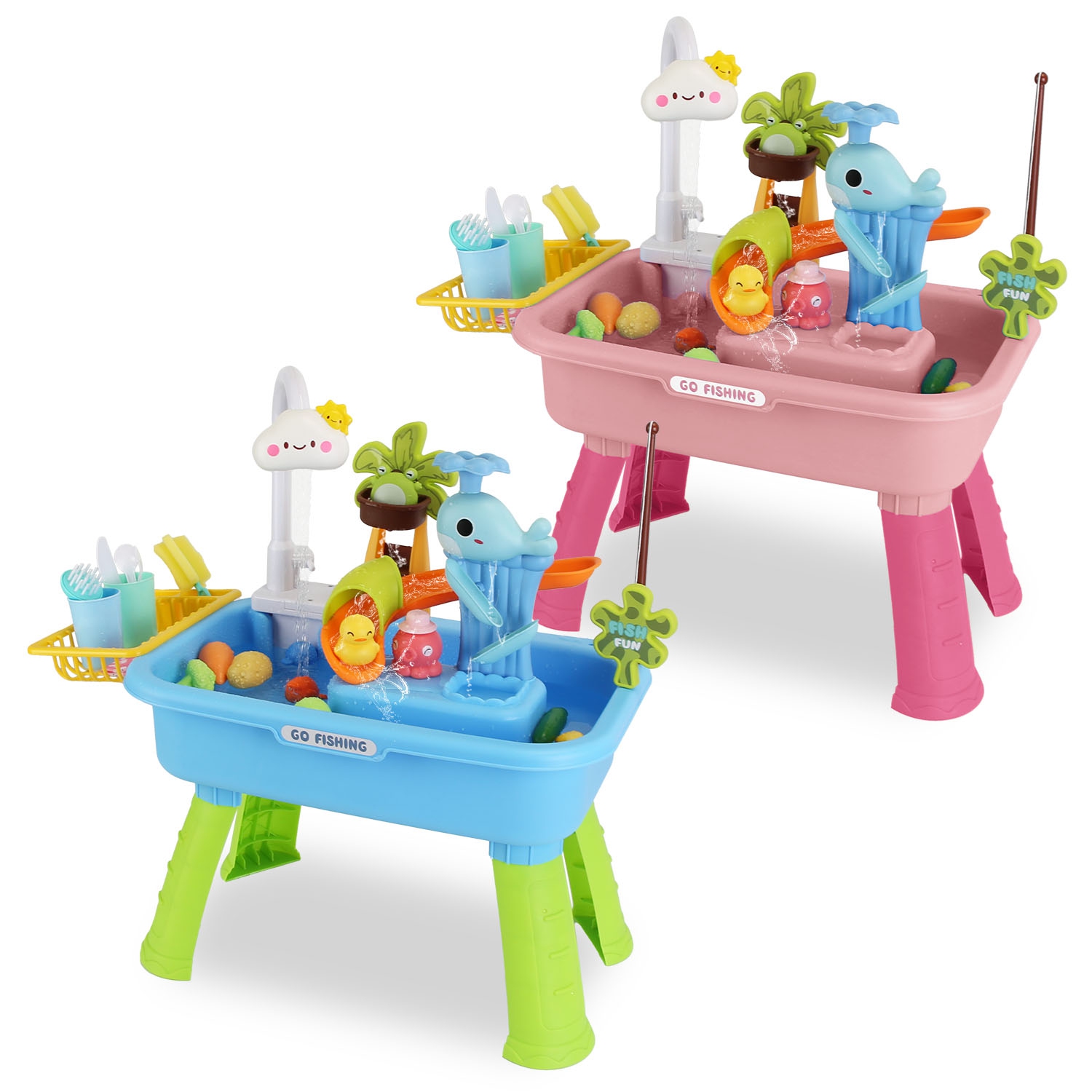 1Set 3 In 1 Kitchen Sink Toy With Electric Faucet Water Table Fishing Game Role Play Sink Set Indoor Outdoor For Kids Aged 3 Years Old — imagen 1