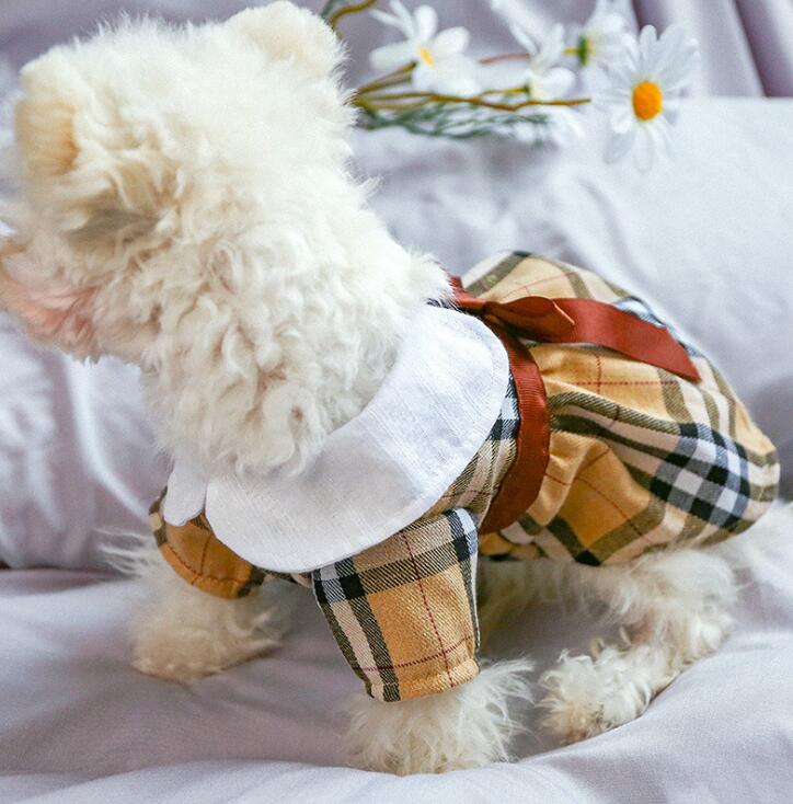 Dog Pet Plaid & Bow Dress Tutu Cat Puppy Checked Shirt Skirt Dresses Spring/Summer Clothes — image 3