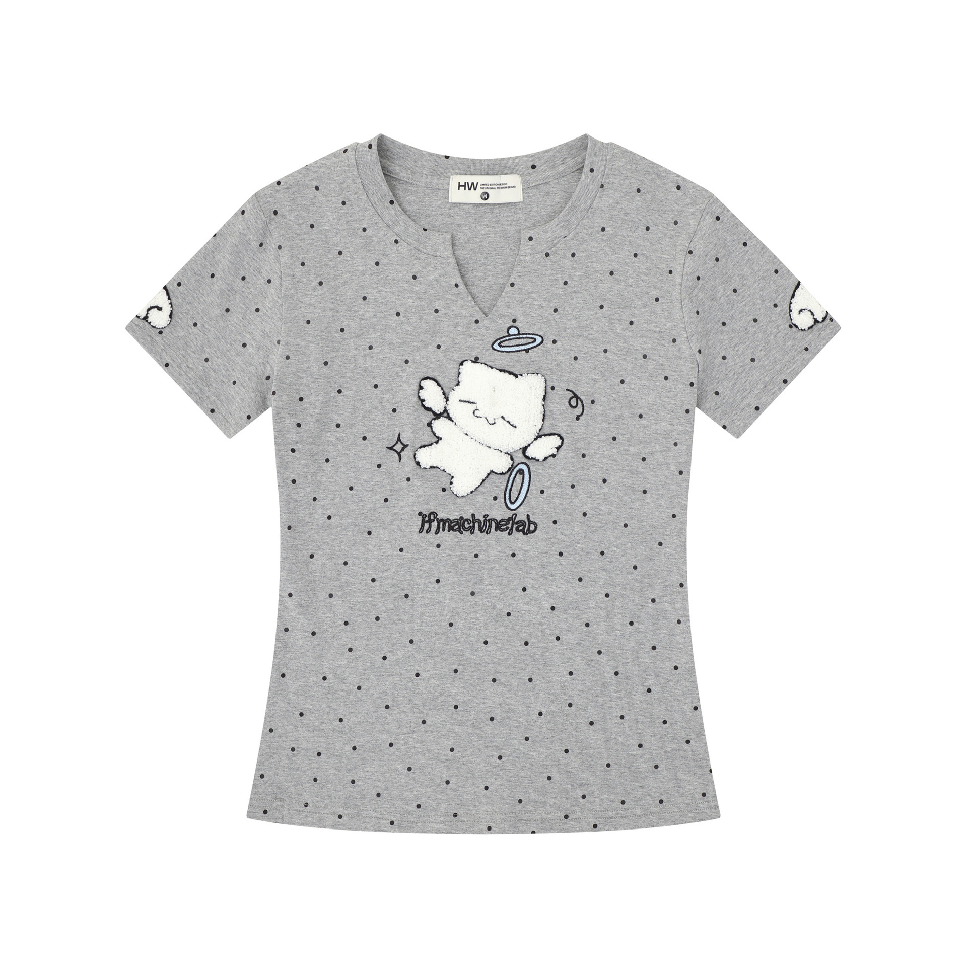 Camiseta de mujer con bordado de gato, estilo casual y versátil para un nuevo look fresco — imagen 1