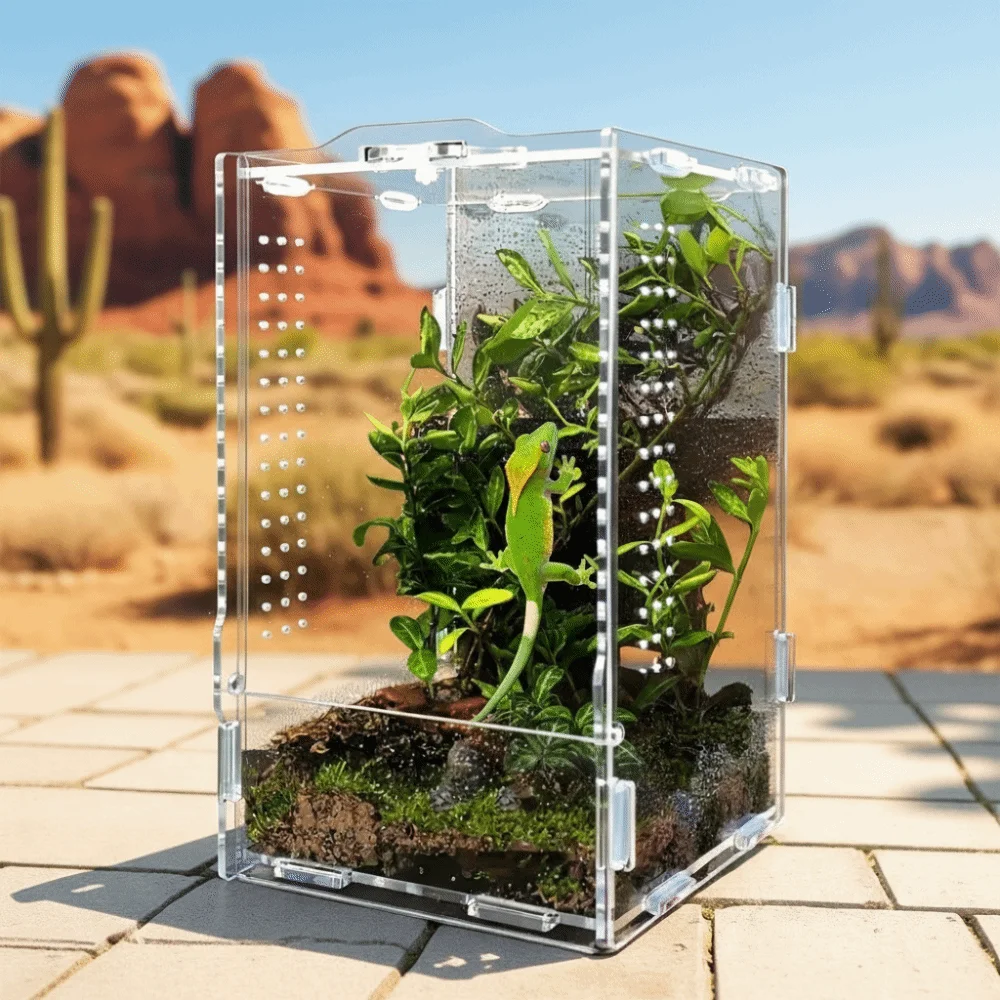 Transparent Reptile Feeding Box Anti-escape Ventilated Jumping Spider Terrarium Buckle Lock Acrylic Crawler Box
