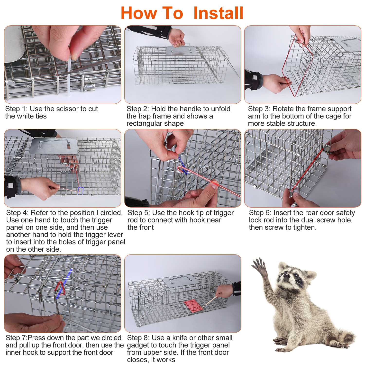 Humane Cat Trap Cage Catch Release Live Animal Rodent Cage Collapsible Galvanized Wire For Small Raccoons Beavers Groundhogs Foxes Armadillos — image 11