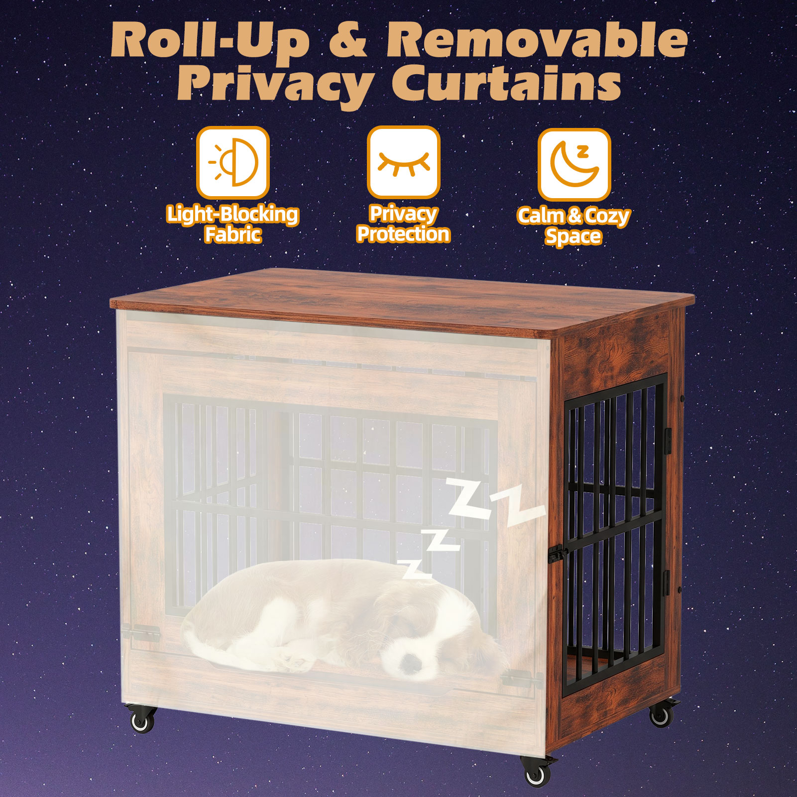 Dog Crate Furniture, Double Door Wooden Indoor Dog Kennel Furniture, Decorative Pet Cage End Table With Wheels For Medium And Small Breed Dogs, Size M, Greige — image 35