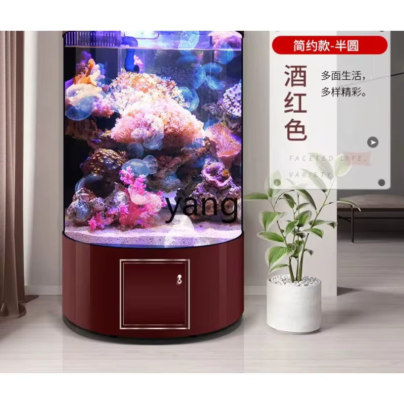 Tanque de peces cilíndrico semirredondo para sala de estar, piso a techo, ecológico de vidrio grande — imagen 5