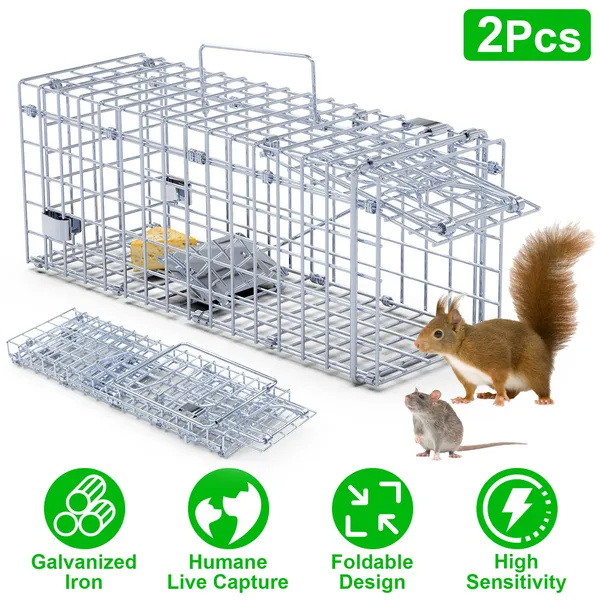 2 jaulas trampa plegables para ratas, trampa humanitaria para roedores vivos, galvanizada